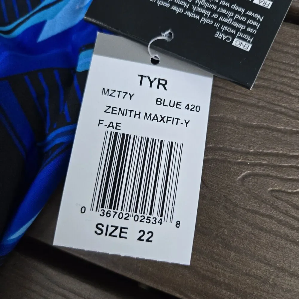TYR Durafast Youth Girls Zenith Maxfit Swimsuit/Bathing Suit, Blue SZ 22 New